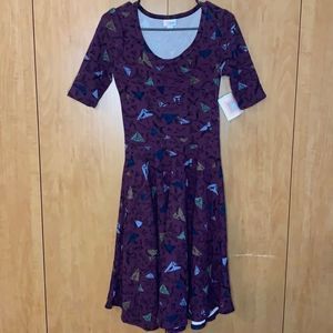 LuLaRoe Nicole Small purple dress bird print NWTs